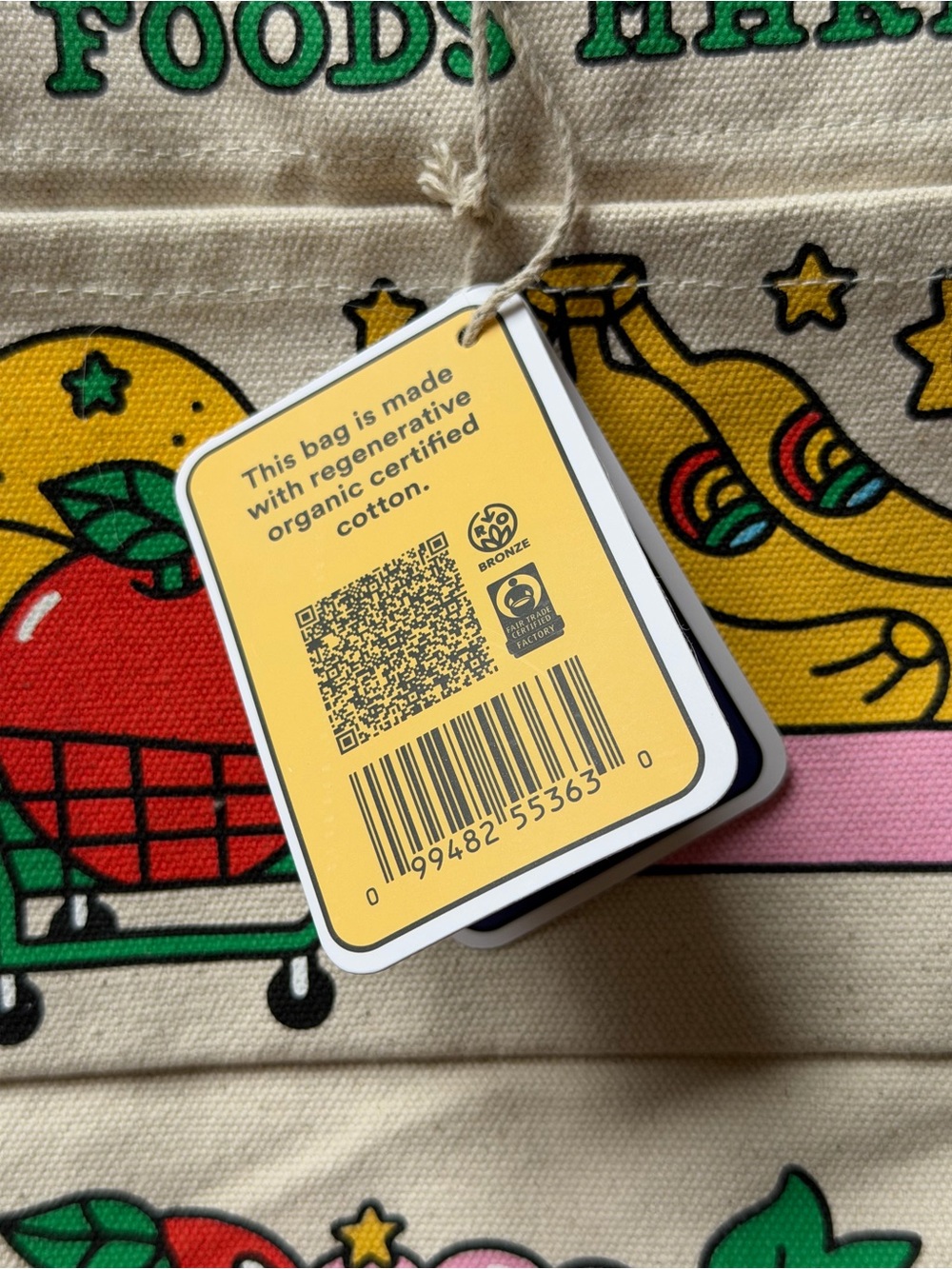 Whole Foods Market Fishwife Canvas Tote Bag in Natural with Blue Handles - Picture 11 of 11